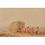 CIRCLE OF DAVID COX (1783-1859) 'THE HAYCART' watercolour, 16cm x 24.5cm (mounted but unframed)