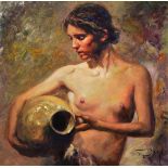 JOSÉ ROYO (b. 1941) 'LA CANTARERA', oil on canvas, signed lower right, bearing Halcyon Gallery label