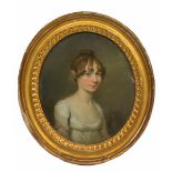 A LATE 18TH CENTURY ENGLISH SCHOOL BUST LENGTH PORTRAIT OF LETITIA GOUGH, wife of Colonel George