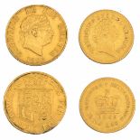 A GEORGE III HALF SOVEREIGN, dated 1820 together with a George III third-guinea dated 1803 (2)