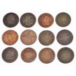 THREE LATE 18TH CENTURY JOHN OF GAUNT COPPER HALF PENNY TOKENS; together with a Charles Roe 1758