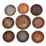 A GROUP OF EARLY 19TH CENTURY COPPER PENNY TOKENS, to include an 1811 Newark; two Crown Copper