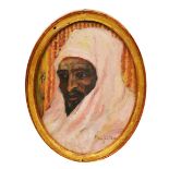 PAUL CIROU (1869-1951) MINIATURE SHOULDER LENGTH PORTRAIT OF AN ARAB GENTLEMAN, watercolour and body