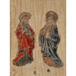 TWO ANTIQUE NEEDLEWORK PANELS of figures in classical dress, possibly 16th Century Italian, each