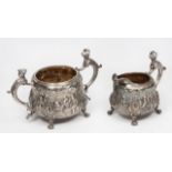 AN EARLY VICTORIAN CHASED AND ENGRAVED TWIN HANDLED SUGAR BOWL by Joseph Angell with marks for '