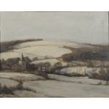 EDGAR THOMAS HOLDING (1870-1952): WINTER EVENING IN THE SOUTH DOWNS, signed, oil on canvas, 40cm x