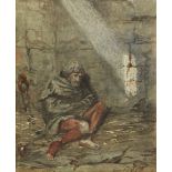 FRANK DICKSEE (1853-1928), a mediaeval chained prisoner, signed watercolour, 17cm x 13.5cm