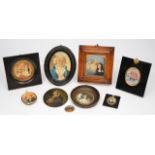 A MIXED LOT OF MINIATURES to include: a 19th century English school portrait of a young boy (rubbed)