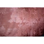 TWO PAIRS OF LATE 19TH CENTURY PINK SILK AND INTERLINED CURTAINS decorated with floral sprays