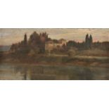 NORBERTO PAZZINI (1856-1937) VILLA CLAUDIO, oil on panel, signed lower left and dated '86, 23.8 x 49