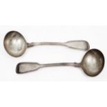 A PAIR OF WILLIAM IV SILVER SAUCE LADLES, fiddle and thread pattern, marks for 'London, 1833' and