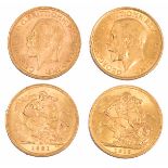 TWO GEORGE V GOLD SOVEREIGNS; one dated 1915 and the other dated 1931 (2)