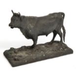 J.BERRE, MID 19TH CENTURY FRENCH BRONZE FIGURE OF A COW standing on a rectangular naturalistic base,