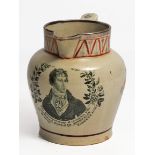 AN EARLY 19TH CENTURY PEARLWARE JUG, depicting Sir Francis Burdett and in black transfer print '