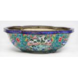 A LATE 18TH/EARLY 19TH CENTURY CANTONESE ENAMELLED COPPER BOWL with a green ground floral decoration