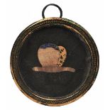 A SMALL 18TH CENTURY CIRCULAR PIETRA DURA PICTURE DEPICTING A BUTTERFLY and mounted in a gilt
