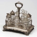 AN EARLY VICTORIAN SILVER CONDIMENTS SET with seven bottles and jars (some AF), marks for 'London,