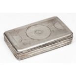 AN ANTIQUE RECTANGULAR DUTCH SILVER TOBACCO BOX with engraved geometric decoration to the outside