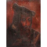 A LATE 18TH/EARLY 19TH CENTURY POKERWORK PORTRAIT of a bearded man on an oak panel, 46cm x 38cm