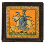 A LATE 19TH CENTURY POTTERY TILE painted by W.B. Simpsons & Sons, decorated in yellow and blue glaze