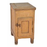 AN EDWARDIAN PAINTED PINE SMALL REFRIGERATOR CABINET with tin lined interior and standing on