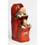 A LATE 18TH/EARLY 19TH CENTURY RALPH WOOD TYPE POTTERY FIGURAL GROUP, 'Vicar and Moses', 26.5cm