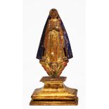 A 16TH CENTURY CONTINENTAL POLYCHROME PAINTED CARVED WOODEN SCULPTURE of the Virgin Mary standing