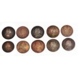 SIX COPPER JOHN WILKINSON HALF PENNY TOKENS, circa. 1790; together with a further counterfeit John