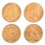 TWO EDWARD VII GOLD SOVEREIGNS; one dated 1903; the other 1910 (2)