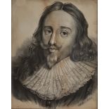 AN EARLY 19TH CENTURY CHARCOAL PORTRAIT OF CHARLES I, initialled S.J.R. 1834, 55cm x 43cm