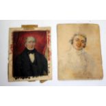 A 19TH CENTURY UNFINISHED HEAD AND SHOULDER LENGTH PORTRAIT MINIATURE of a gentlemen, pencils and