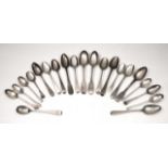 A GROUP OF APPROXIMATELY EIGHTEEN 18TH CENTURY AND LATER SILVER TEASPOONS of varying patterns and