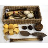 MISCELLANEOUS ANTIQUE IVORY BONE AND WOODEN ITEMS to include napkin rings, cutlery etc