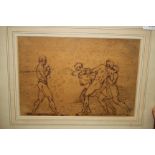 18TH/19TH CENTURY ENGLISH SCHOOL, PEN AND INK SKETCH OF FOUR MEN FIGHTING, unsigned, 16.5cm x 24cm