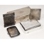 A VICTORIAN GOTHIC REVIVAL SILVER CARD CASE with engine turned chased and engraved decoration, marks