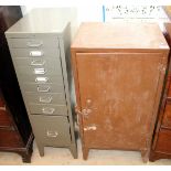 A LATE 20TH CENTURY STOR STEEL FILING CABINET with nine drawers, 29cm wide together with a painted