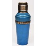 A "THE MASTER INCOLOUR" COCKTAIL SHAKER, the tapering body made of blue bakerlite and with