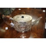 A GEORGE III SILVER TEAPOT OF OVOID FORM, all over later chased and engraved decoration and a