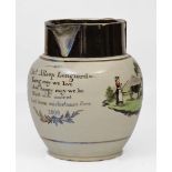 AN EARLY 19TH CENTURY PEARL WARE JUG decorated with a pastoral scene, printed in silver Luster,