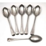 A SET OF SIX OLD ENGLISH PATTERN SILVER DESSERT SPOONS with marks for 'London, 1906' and a makers