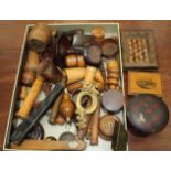 MISCELLANEOUS TREEN to include a small tartan ware box and a rosewood pocket watch stand