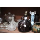 A COLLECTION OF ANTIQUE GLASSWARE to include a wasp trap, amber glass spirit bottle, Cobral ware