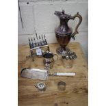 A HARRODS SILVER PLATED SIX DIVISION TOAST RACK AND STAND the stand set with spirit burner