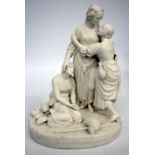 A MINTON PARIAN WARE FIGURE of Naomi and her daughters in law 34cm high, impressed marks beneath