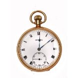 A 9 CARAT GOLD CASED VERTEX ENGLISH MADE POCKET WATCH with enamelled dial with Roman numerals and