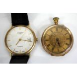 AN 18CT GOLD CASED LADIES POCKET WATCH the dial 3cm diameter, together with a Rotary quartz wrist