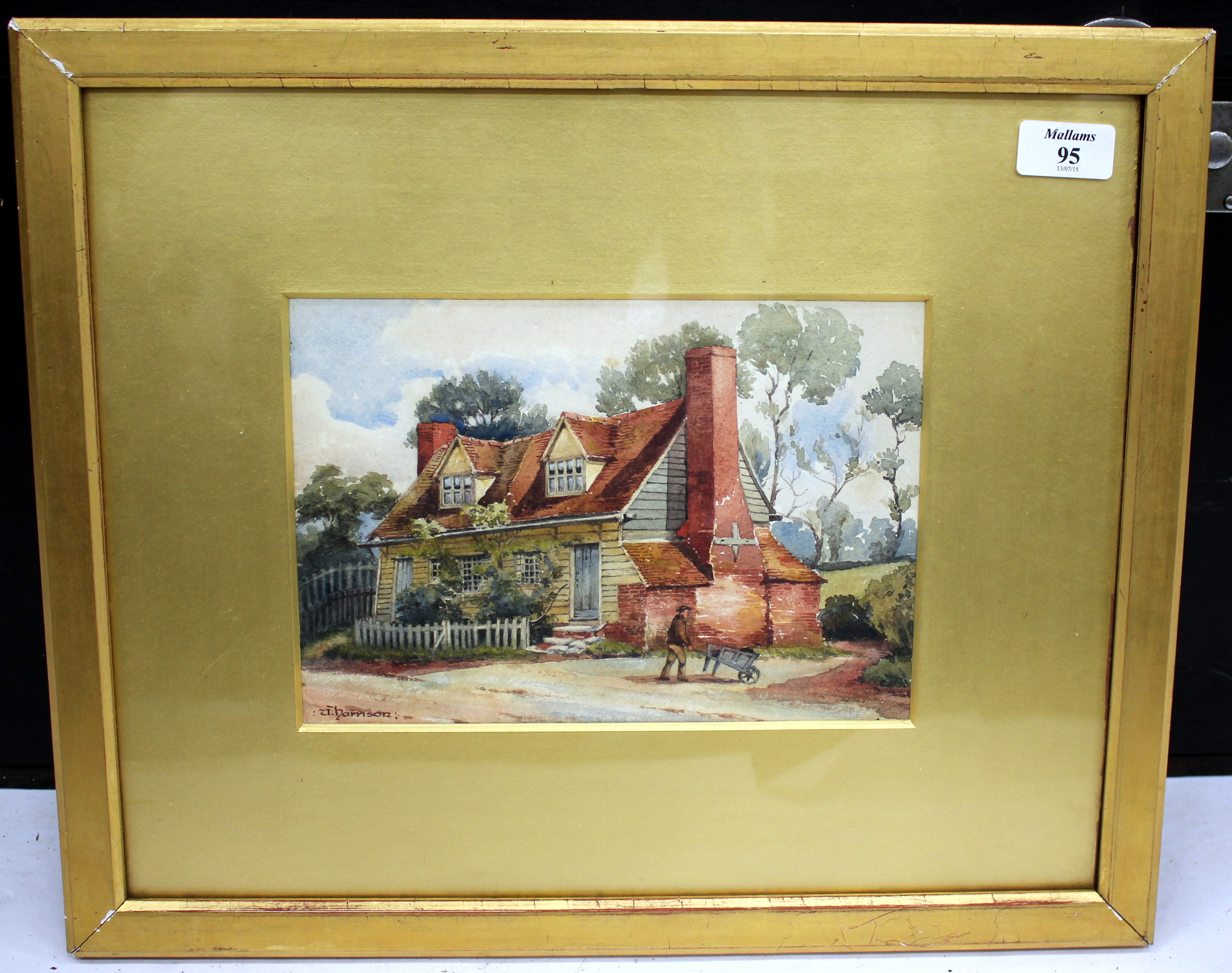 A 19TH CENTURY ENGLISH SCHOOL WATERCOLOUR of a pair of cottages, indistinctly signed, possibly