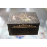 AN 18TH CENTURY POSSIBLY TORTOISESHELL AND GOLD INLAID SNUFF BOX the lid decorated with