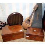 A VICTORIAN WALNUT BRASS BOUND WRITING BOX 35cm wide together with a Victorian rosewood ladies