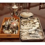 A QUANTITY OF SILVER PLATED FLATWARE, cutlery etc